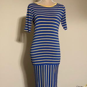 LuLaRoe Blue and Yellow Striped Dress